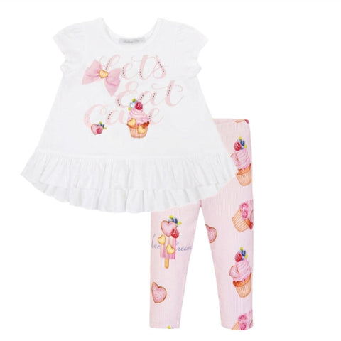 Balloon Chic Girls White Cupcake Tunic & Leggings Set