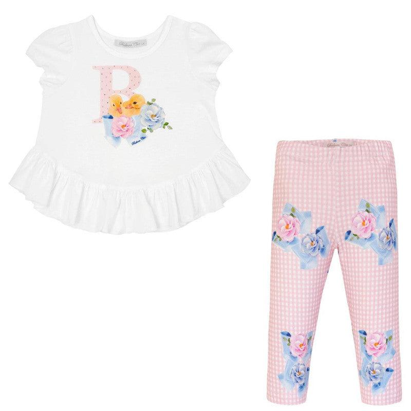 Balloon Chic Girls White Flower Print Legging Set