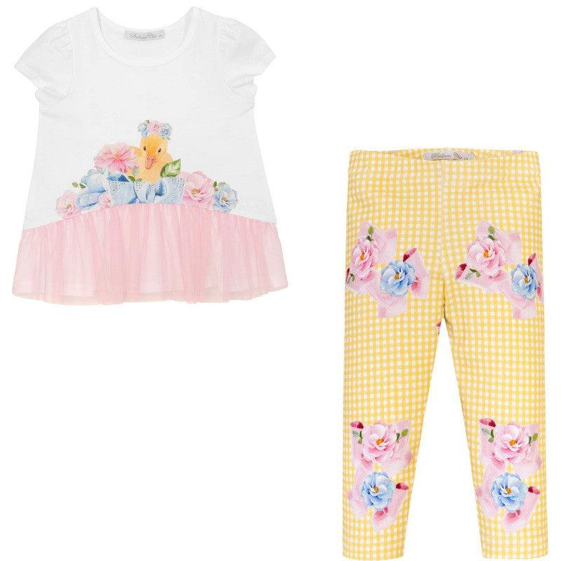 Balloon Chic Girls White & Pink Flower Tunic Legging Set