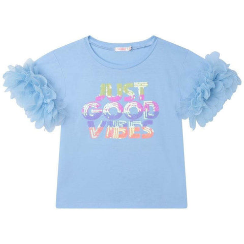 Billieblush Girls Blue Good Vibes Frill T-shirt