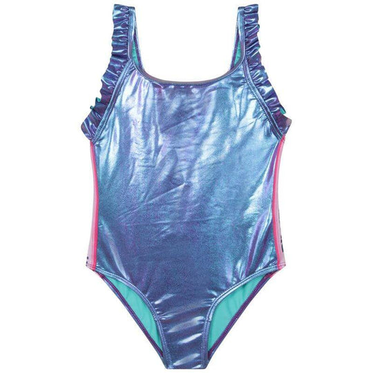 Girls Blue Metallic Swimming Costume