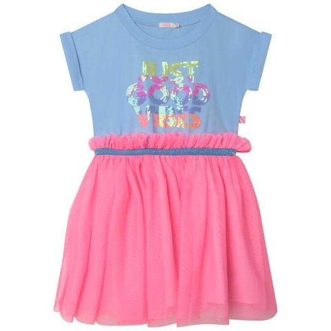 Billieblush Girls Blue & Pink Good Vibes Tulle Dress