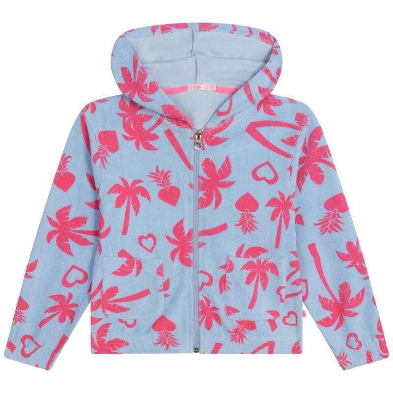 Billieblush Girls Blue & Pink Palm Tree Towelling Hooded Jacket