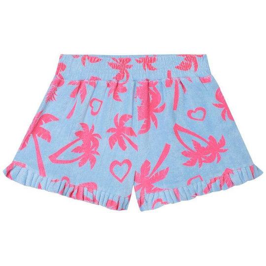 Girls Pink & Blue Towelling Palm Tree Short