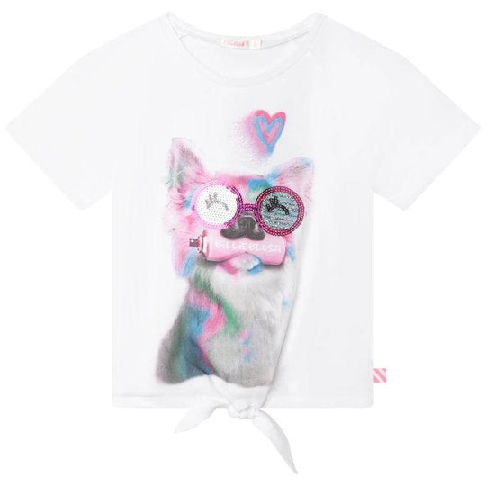 Girls White Cotton Dog Print T-shirt