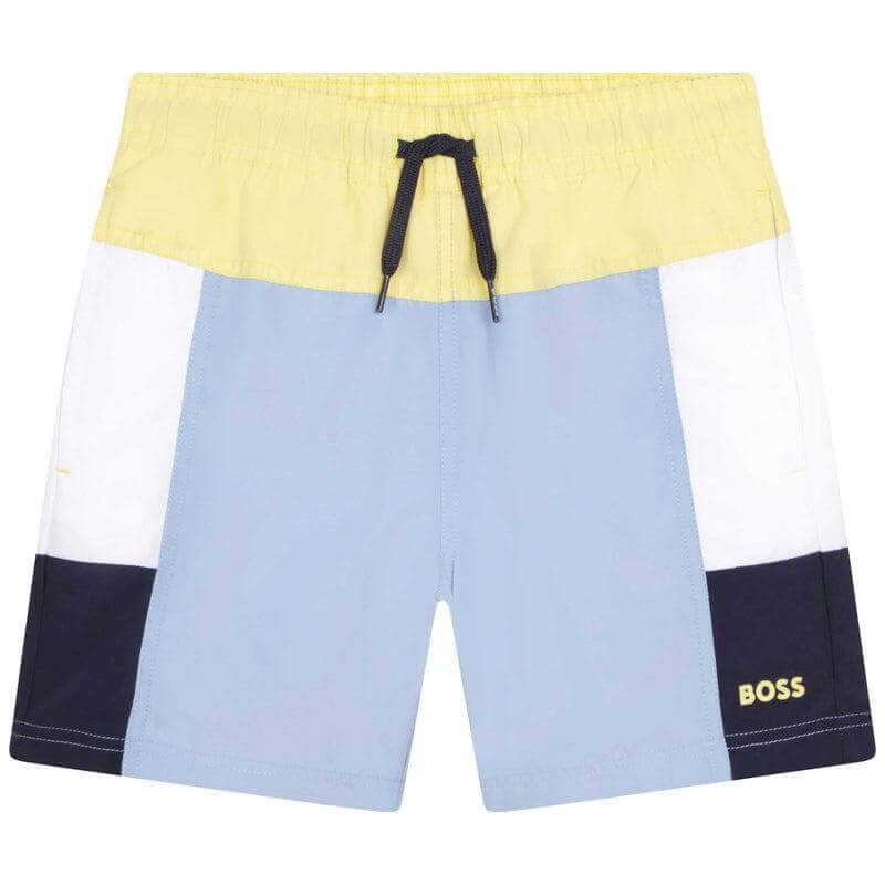 BOSS Boys Blue Colour Block Swim Shorts