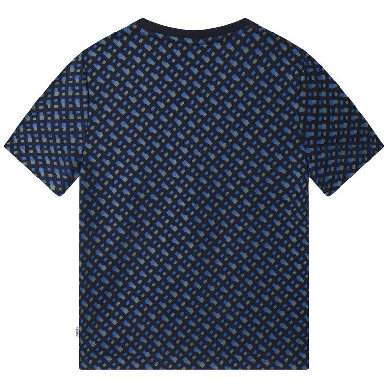 BOSS Boys Blue Cotton All Over Print T-shirt