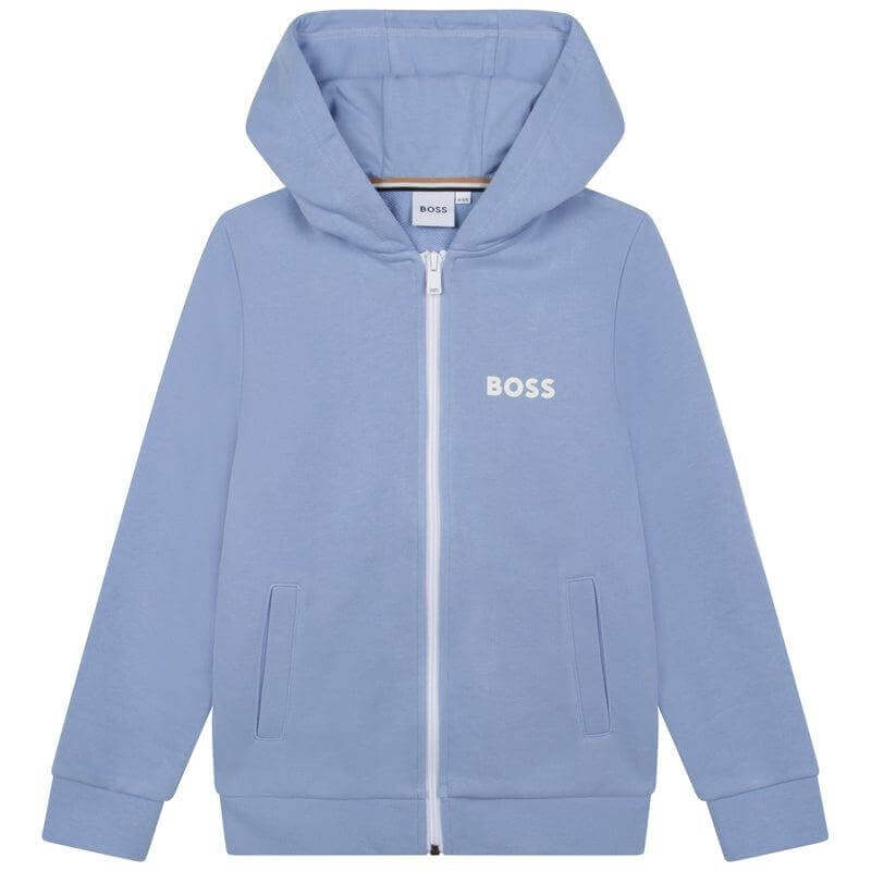 BOSS Boys Blue Logo Zip Up Hoodie