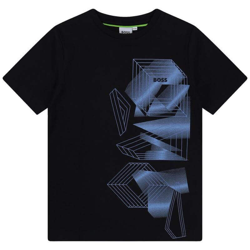 BOSS Boys Cotton Navy Geometrical T-shirt