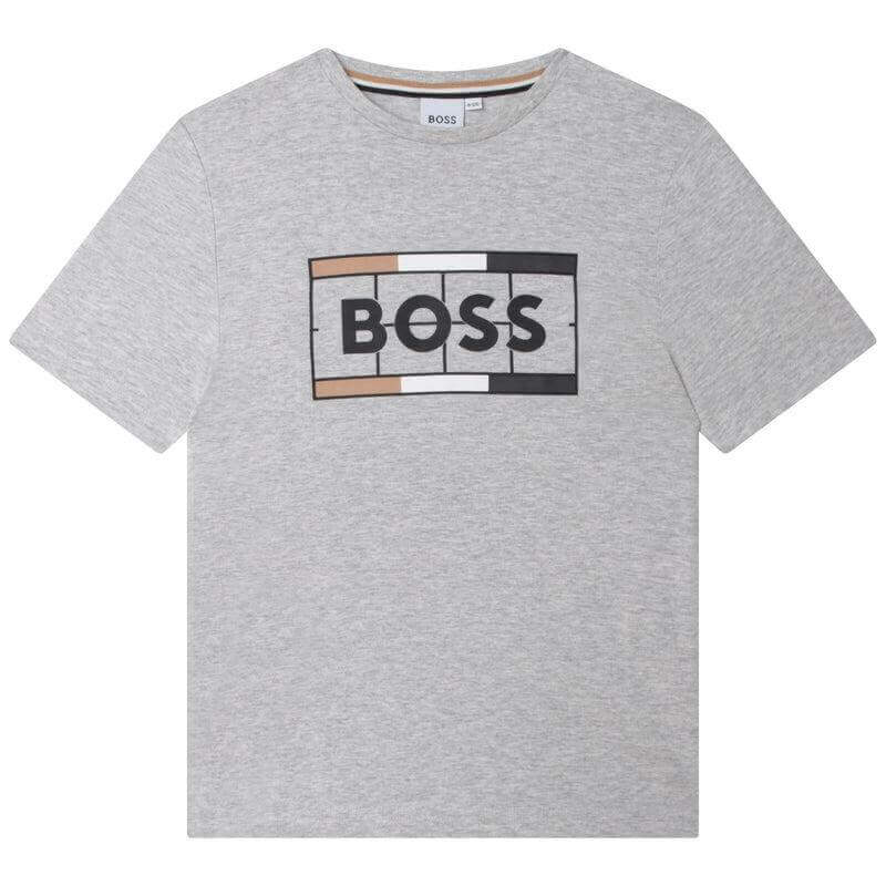 BOSS Boys Grey Tennis Court Logo Shorts & T-Shirt