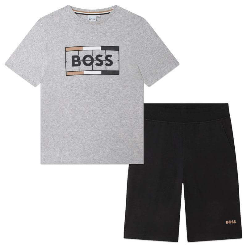 BOSS Boys Grey Tennis Court Logo Shorts & T-Shirt