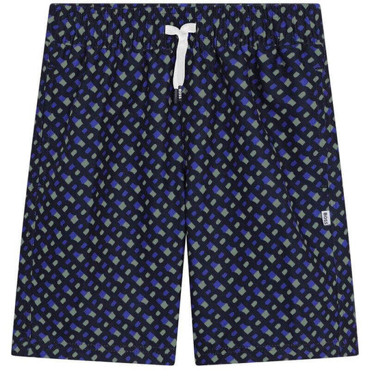 Boys Navy Monogram Logo Swim Shorts