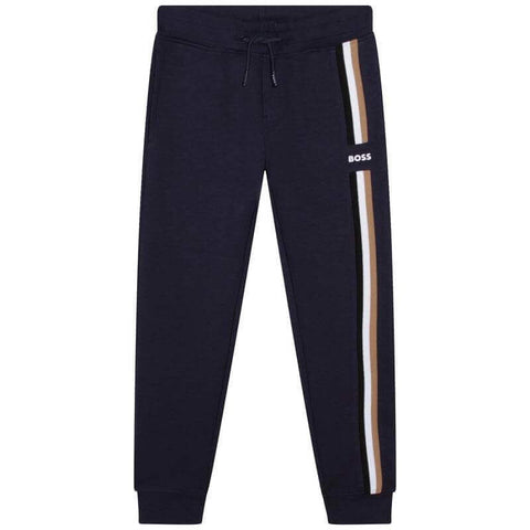 BOSS Boys Navy Striped Jogging Bottoms