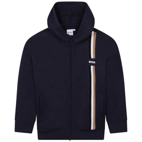 Boys Navy Striped Zip Up Hoodie