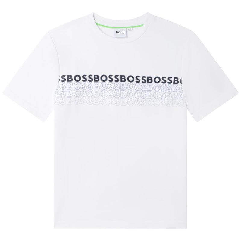 BOSS Boys White Gradient Logo Short Sleeve T-shirt