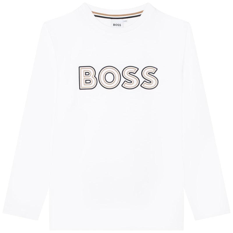 BOSS Boys White Long Sleeve Logo T-Shirt