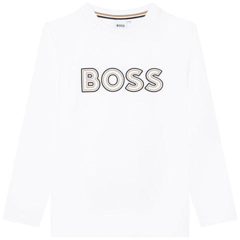 BOSS Boys White Long Sleeve Logo T-Shirt