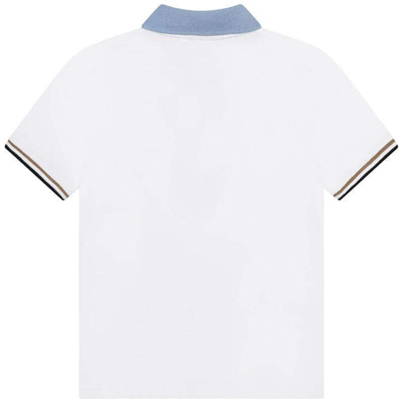 BOSS Boys White Striped Short Sleeve Polo Shirt