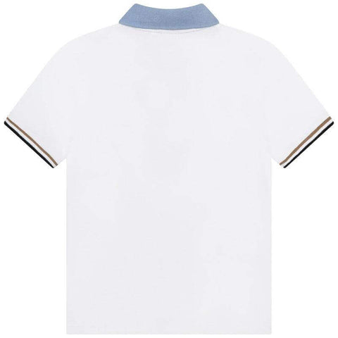BOSS Boys White Striped Short Sleeve Polo Shirt