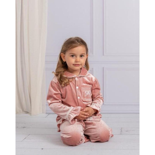 Girls Blush Pink Velvet Pyjama Set