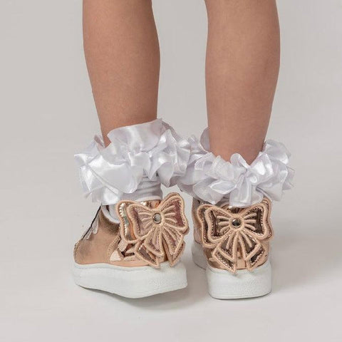 Caramelo Kids Girls Rose Gold Bow Trainer