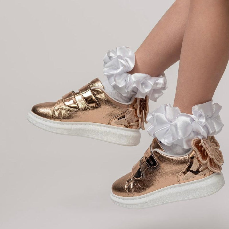 Caramelo Kids Girls Rose Gold Bow Trainer