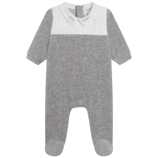 Baby Boys Grey Velvet Babygrow
