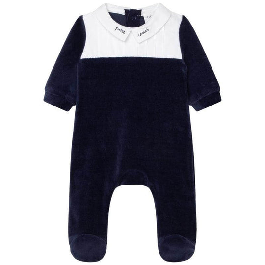 Baby Boys Navy Velvet Babygrow