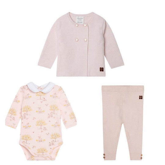 Baby Girls Pink Ribbed 3 Piece Set