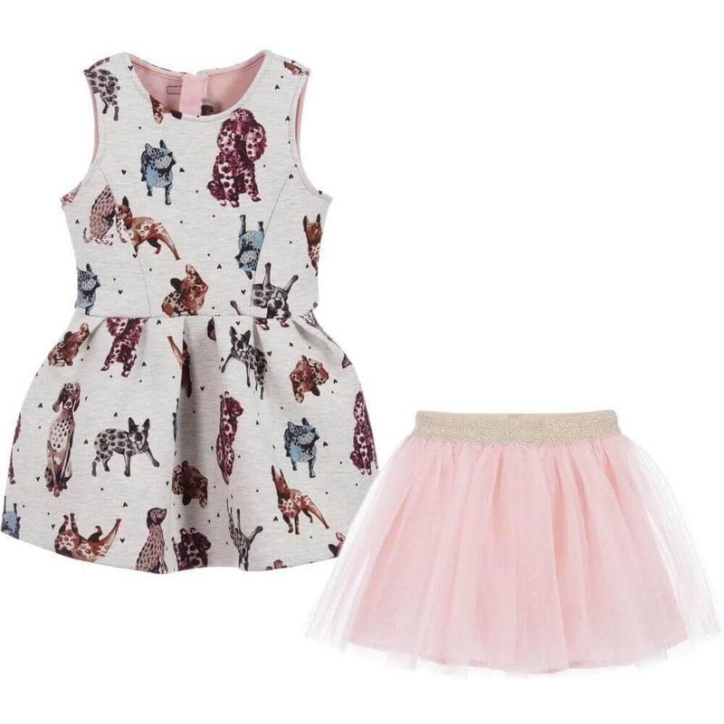 Catimini Girls 'Cats & Dogs' Printed Dress/Skirt and Top Set