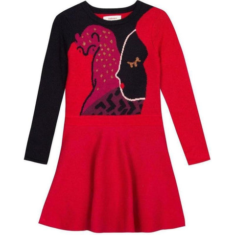 Catimini Girls Red Knitted Cheetah Dress