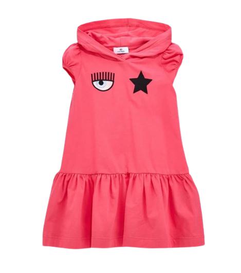 Girls Pink Logo Hooded Dress
