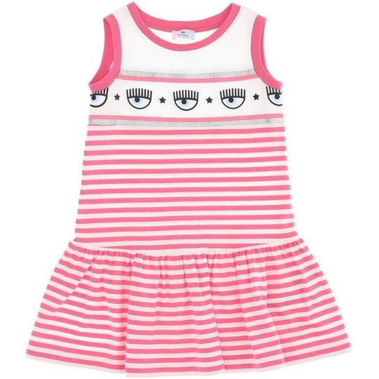 Girls Pink Stripe Logo Dress