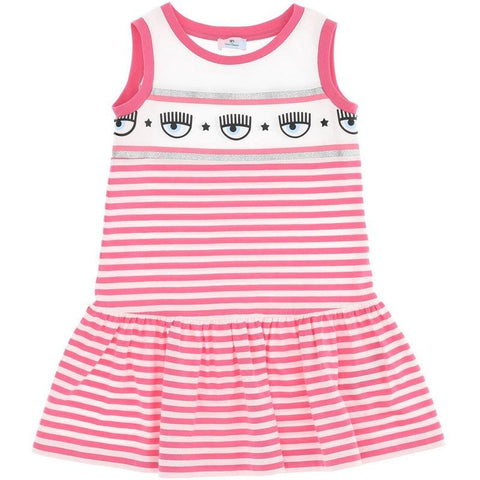Chiara Ferragni Kids Girls Pink Stripe Logo Dress