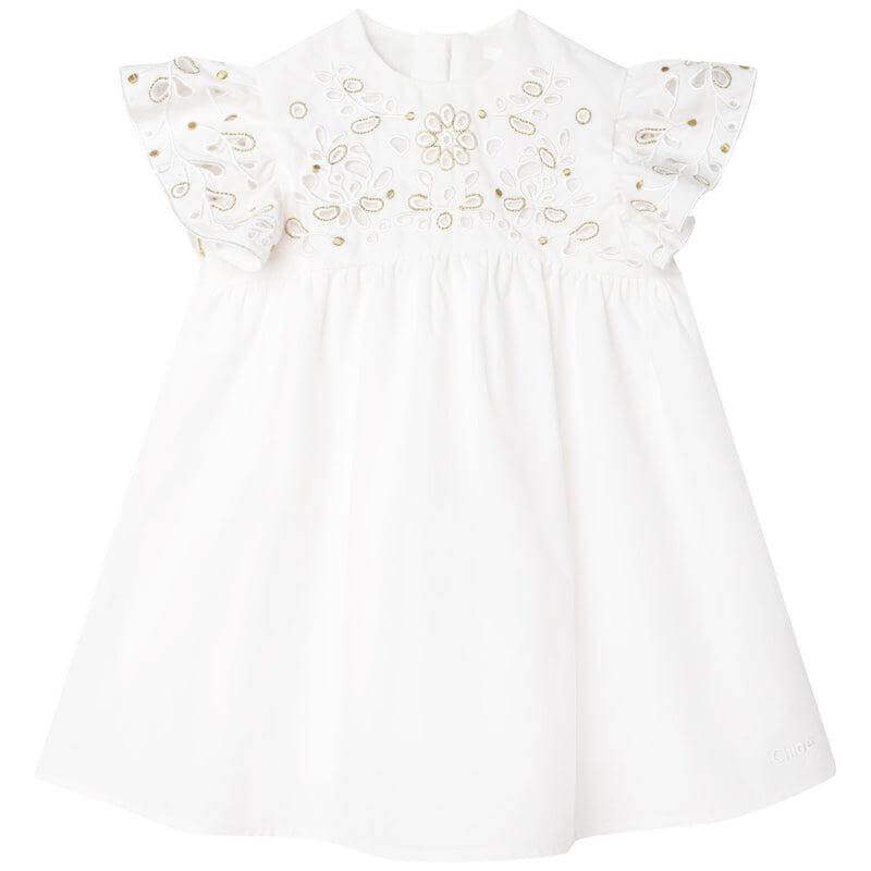 Chloe Baby Girls Ivory Cotton Broderie Dress