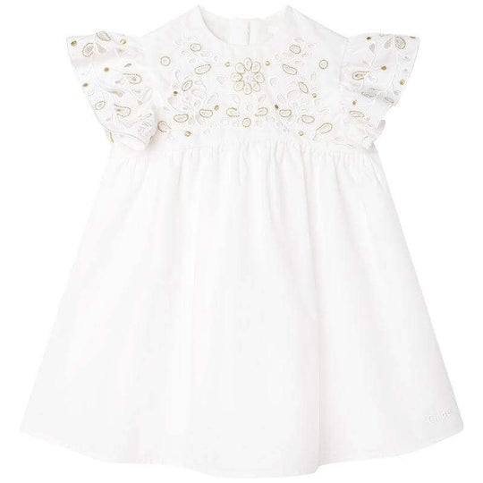 Baby Girls Ivory Cotton Broderie Dress