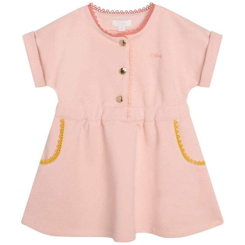 Chloe Baby Girls Peach Cotton Logo Dress