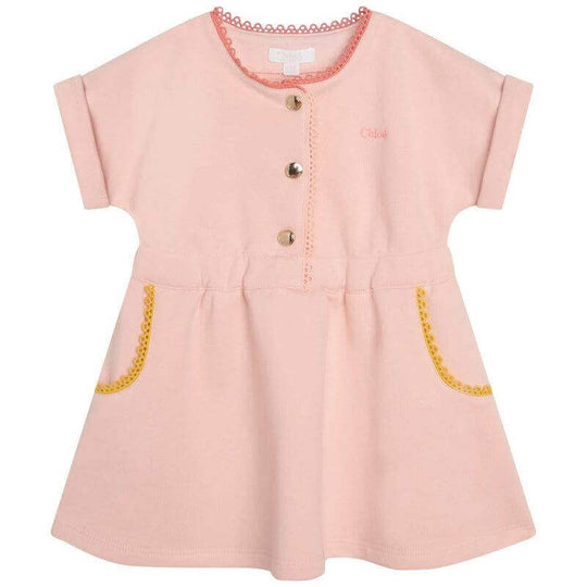 Baby Girls Peach Cotton Logo  Dress