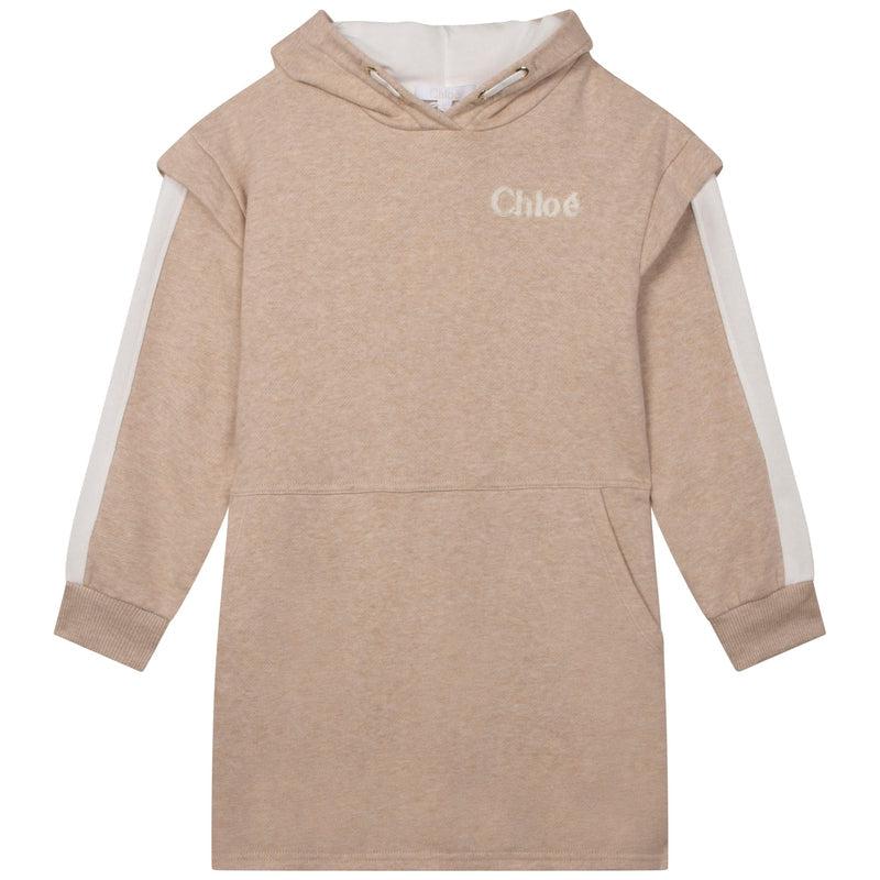 Chloe Girls Beige Logo Hooded Dress