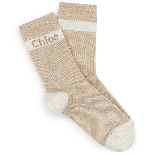 Girls Beige Logo Socks