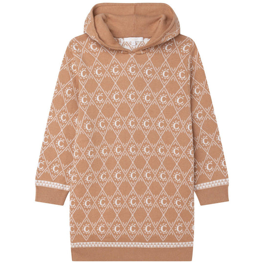 Girls Biege Knitted Logo Dress