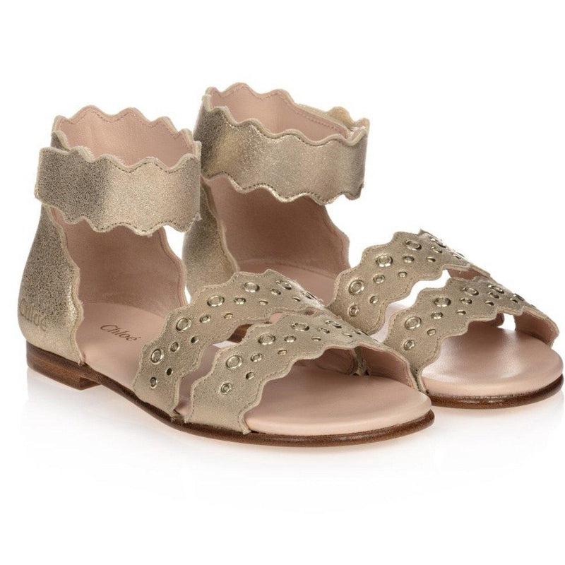 Chloe Girls Gold Leather Sandals