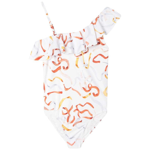 Chloe Girls Ivory Ribbon Print Swimsuit