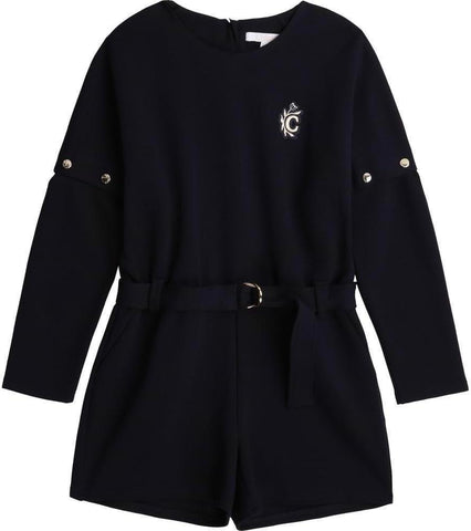 Chloe Girls Navy Embroidered Logo Playsuit
