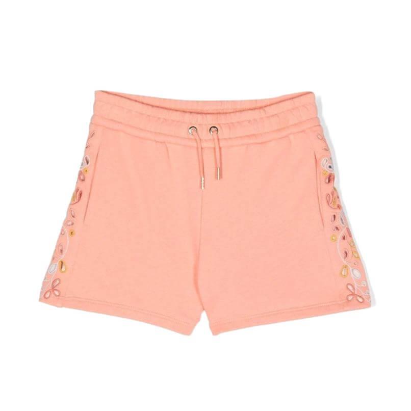 Chloe Girls Peach Embroidered Shorts