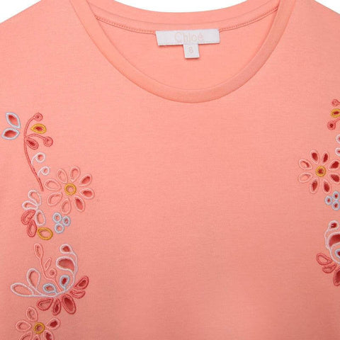 Chloe Girls Peach Embroidered T-Shirt