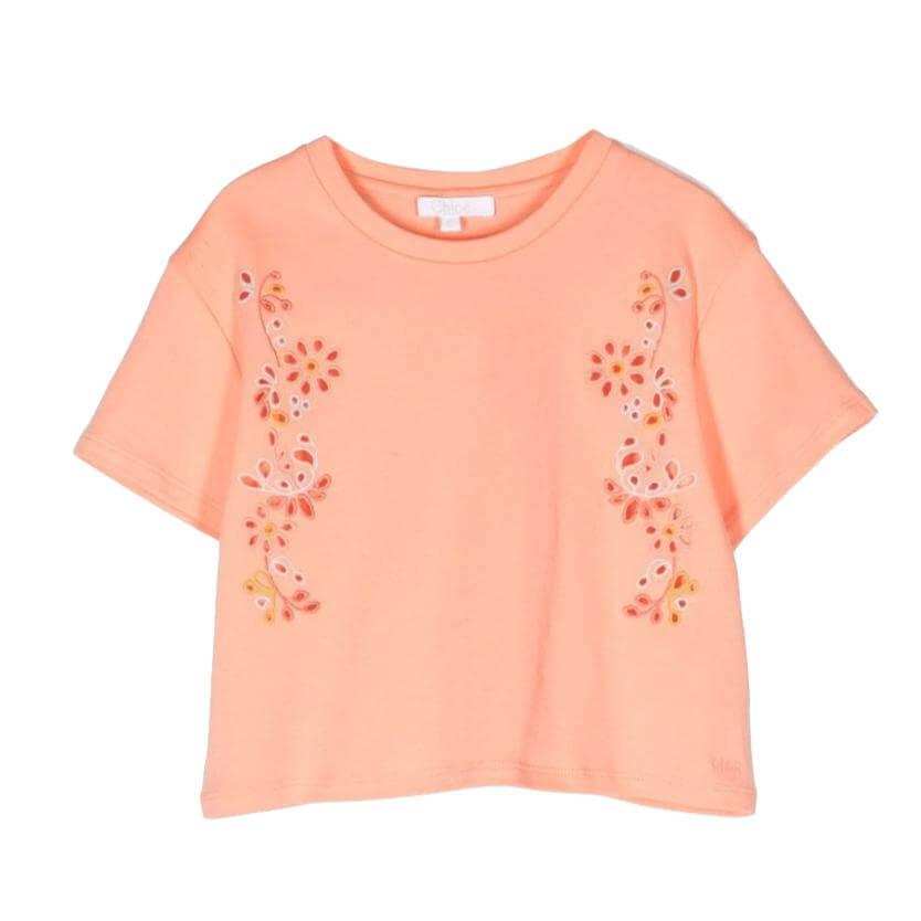 Chloe Girls Peach Embroidered T-Shirt