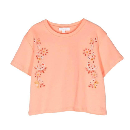 Girls Peach Embroidered T-Shirt