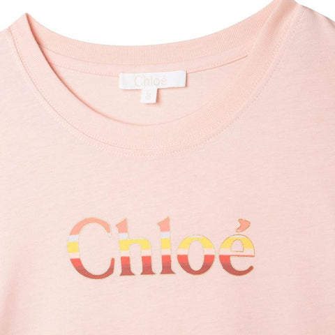 Chloe Girls Peach Fringe Logo Dress