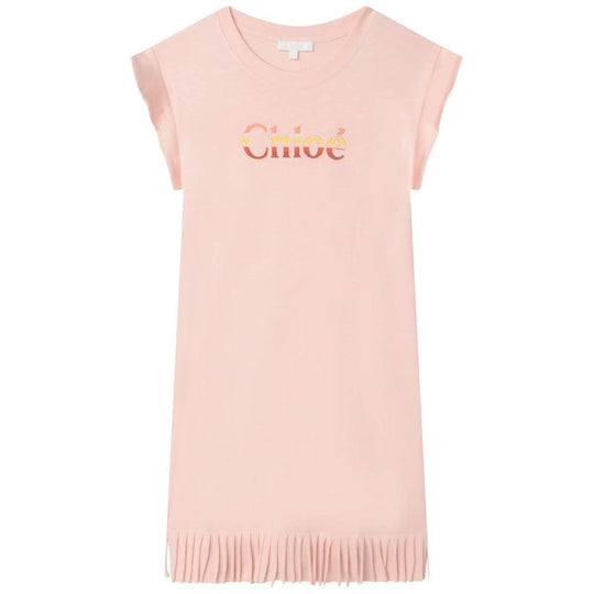 Girls Peach Fringe Logo Dress